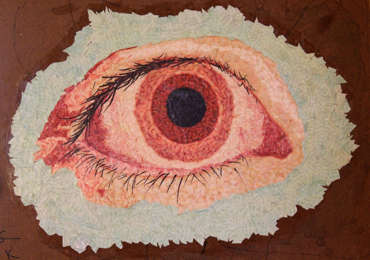Eye Study, Collage, 26"x20", 2010, A detailed study of a human eye. 